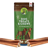 Sancho & Lola's Supreme 12in bully sticks close-up for single-ingredient dog chew.