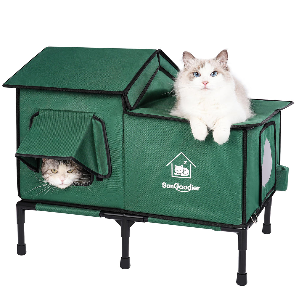 Sangoodier cat house waterproof exterior view shows rain-resistant outdoor shelter