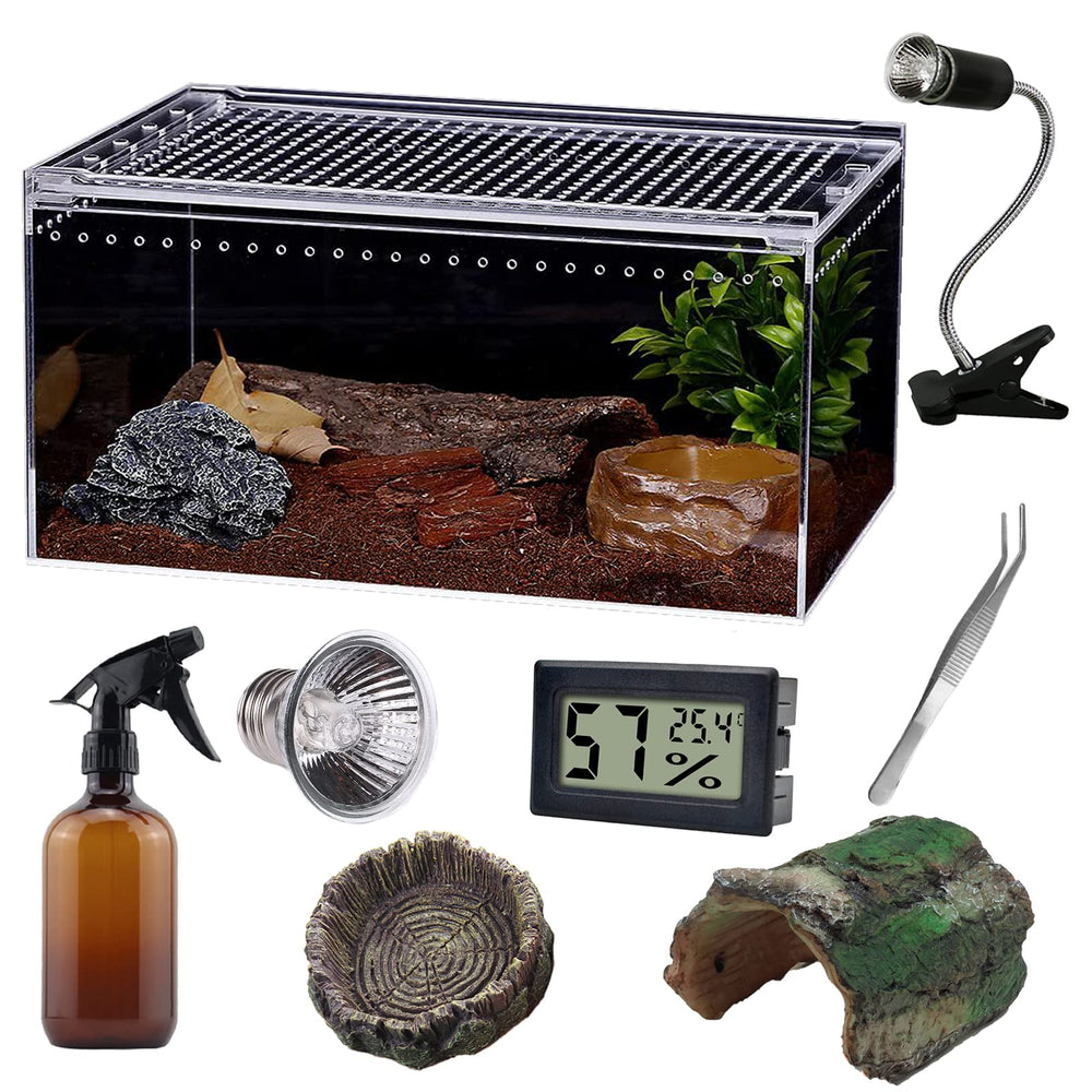 SANOSY reptile terrarium top view highlights 360-degree habitat and feeding access.