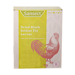 SANSECT dried BSF larvae package: protein-rich poultry treat.