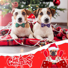 Sanwuta Christmas dog bow tie Santa-pattern close-up highlights playful holiday look.