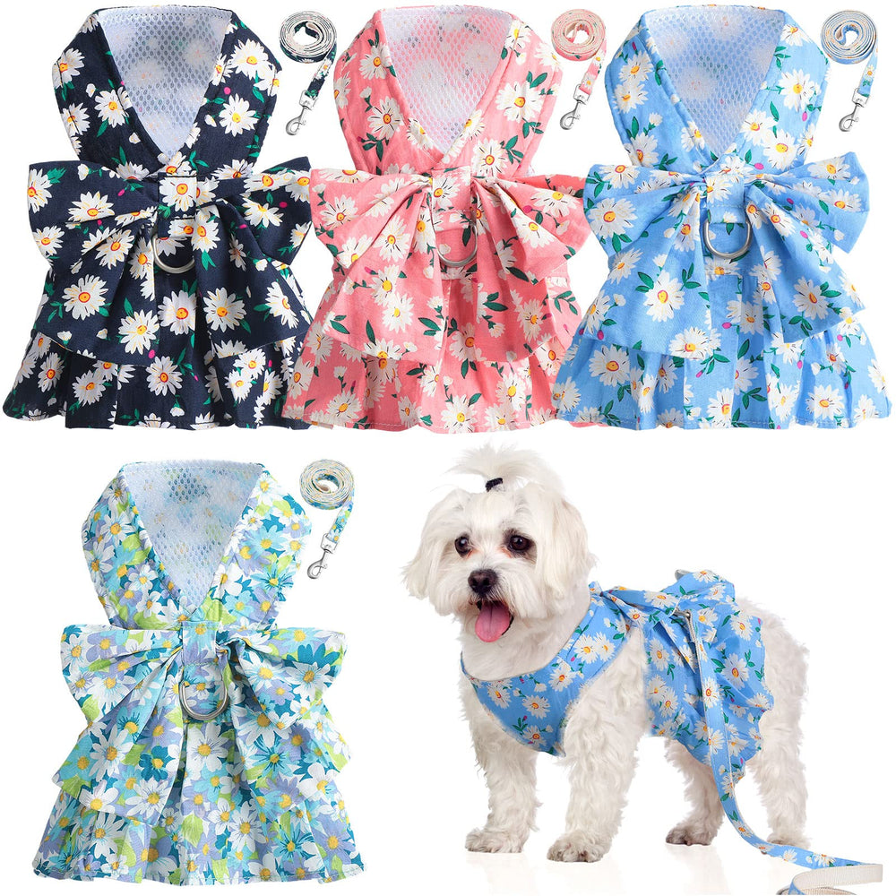 Sanwuta dog dress bowknot harness glacier blue for comfy daily walks
