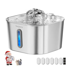 Sarpaws cat water fountain stainless steel closeup showing durable, dishwasher-safe material