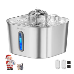 Sarpaws cat fountain stainless steel front view shows durable, easy-clean surface
