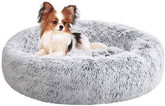 SAVFOX Plush Calming Dog Bed side view shows donut shape and non-slip base for safer lounging.