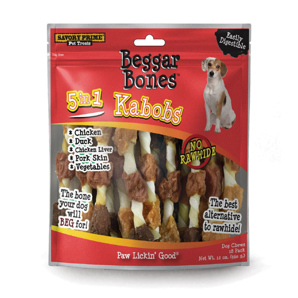 Savory Prime Beggar Bones pinchos de 8 pulgadas, snack sin granos para perros, ideal como recompensa.