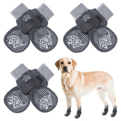 SCENEREAL 6Pcs anti-slip dog socks pack front view showing secure grip on hardwood floors.