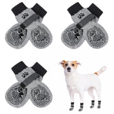 SCENEREAL anti-slip dog socks provide paw traction on wood floor.