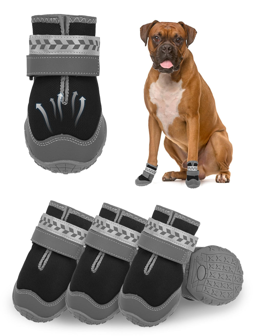 SCENEREAL anti-slip dog shoes with non-slip soles for confident outdoor traction on trails.