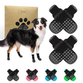 SCENEREAL anti-slip dog socks on the floor showing floor traction for smooth surfaces.