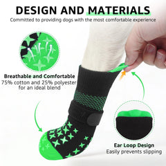 SCENEREAL socks in green offer a secure XS-XL fit for many dogs.