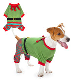 SCENEREAL dog Christmas elf sweater back view; cozy winter warmth.