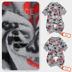 SCENEREAL fleece dog pajamas showing elastic design for secure, comfy fit.