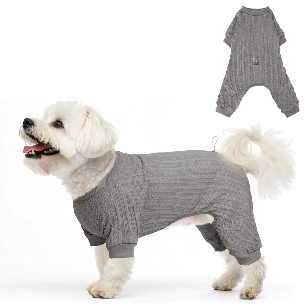 SCENEREAL dog pajamas in soft knit grey, front view for cozy year-round wear.