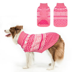 SCENEREAL dog sweater front view shows heart and snowflake knit for cozy warmth.