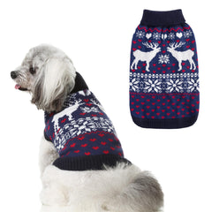 SCENEREAL navy-reindeer sweater on dog for warm winter walks