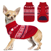 SCENEREAL dog sweater red knit with hearts and snowflakes for cozy winter warmth