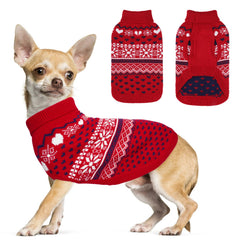 SCENEREAL dog sweater red knit with hearts and snowflakes for cozy winter warmth