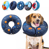 SCENEREAL donut collar planet print front view supports gentle post-surgery recovery.