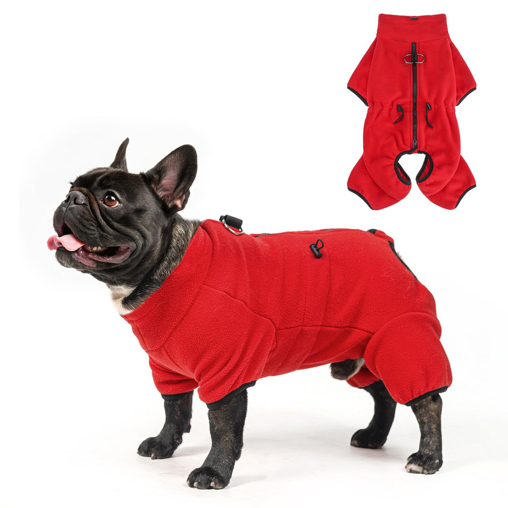 SCENEREAL fleece dog coat with harness built-in for easy cold-weather walks.