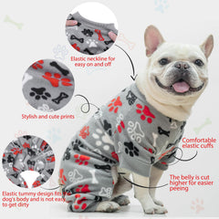 SCENEREAL fleece dog pajamas on a dog demonstrates comfortable fit and mobility.