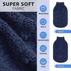 SCENEREAL knitted dog sweater navy back view for year-round comfort