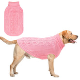 SCENEREAL pink knitted dog sweater full body view for winter warmth.