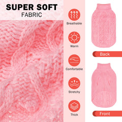 SCENEREAL pink knitted dog sweater leash hole detail for easy walks.
