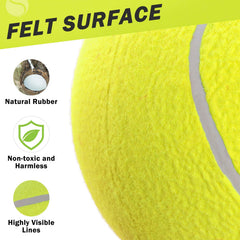 SCENEREAL large tennis ball yellow inflated view highlights visible size and buoyant feel.