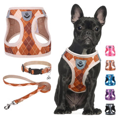 SCENEREAL small dog harness in brown plaid close-up buckle for secure fit