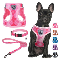 SCENEREAL small dog harness pink plaid front view for safer, comfy daily walks