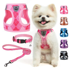 SCENEREAL small dog harness pink plaid with easy step-in design for stress-free walks.