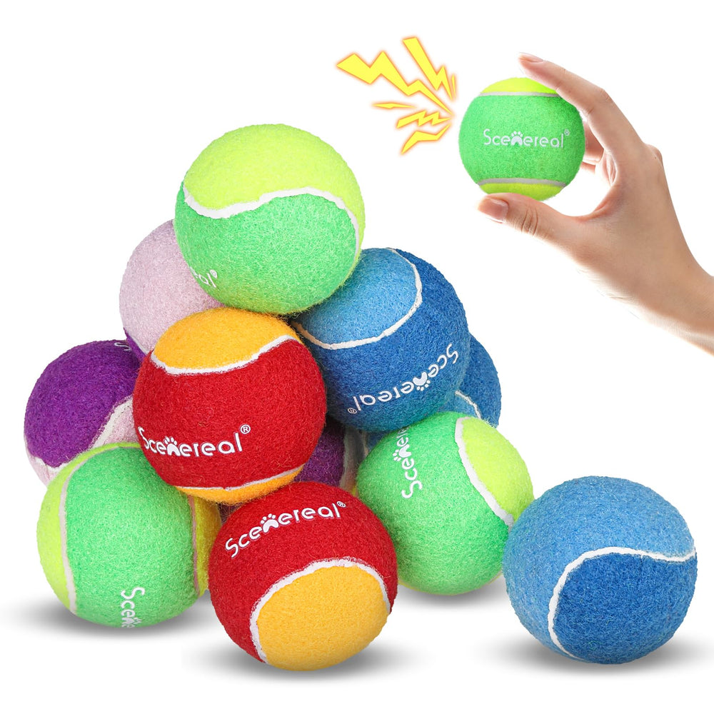 SCENEREAL squeaky tennis ball for outdoor dog play boosts retrieval and training