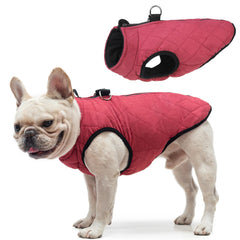 SCENEREAL winter dog vest back view shows integrated harness for easy leash setup.