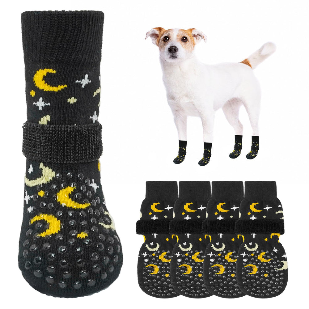 SCENEREAL dog socks with non-slip dots provide traction on smooth floors for safer indoor walks.