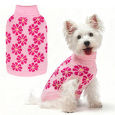 SCIROKKO dog sweater daisies pink front view for small dogs; cute winter wear