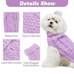 SCIROKKO turtleneck dog sweater knit detail, classic cable texture for premium look.