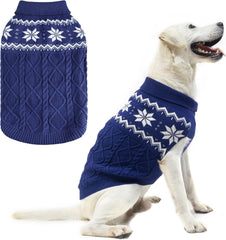 SCIROKKO Warm Winter Dog Sweater blue front view keeps dogs cozy on outdoor walks.