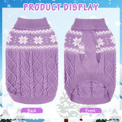 SCIROKKO Warm Winter Dog Sweater size guide highlights neck, chest, and back measurements.