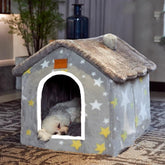 Scnbom dog house indoor cave in grey offers cozy shelter for small pets.