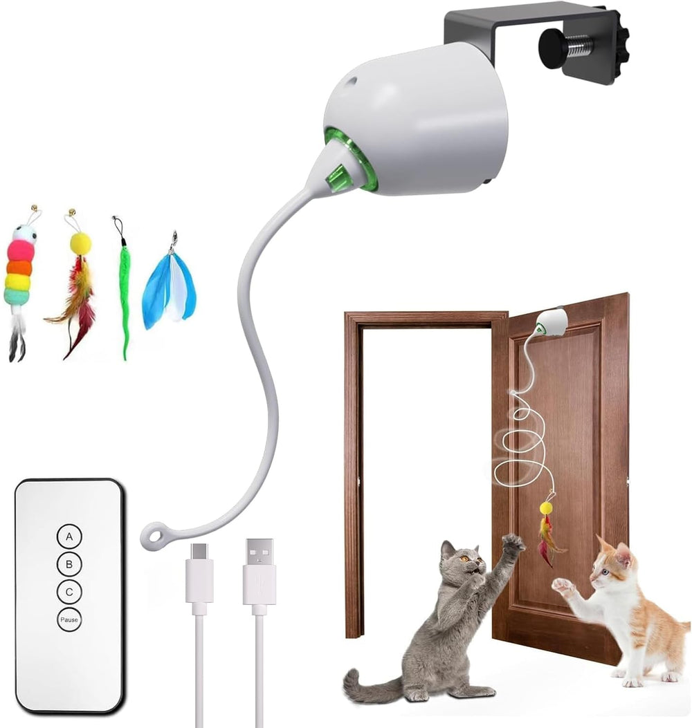 Scsuupoee interactive door toy with fluttering feathers for indoor fun.