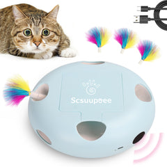 Scsuupoee interactive cat toy with moving feathers encourages active play and hunting instincts.