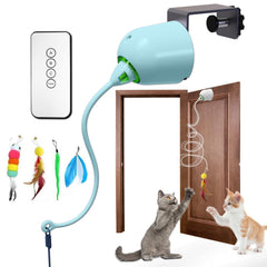 Scsuupoee interactive cat toy door-hanging blue enables remote play for curious cats.