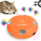 Scsuupoee interactive cat toy with moving feathers orange for indoor hunting play.