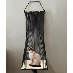 Sdjazl Macrame window perch wall mount presents stylish space-saving cat lounging.