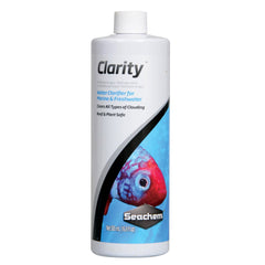 Seachem Clarity 500ml bottle front - improves cloudy aquarium water for marine and freshwater setups.