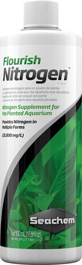 Seachem Flourish Nitrogen 500ml bottle for boosting planted aquarium growth.