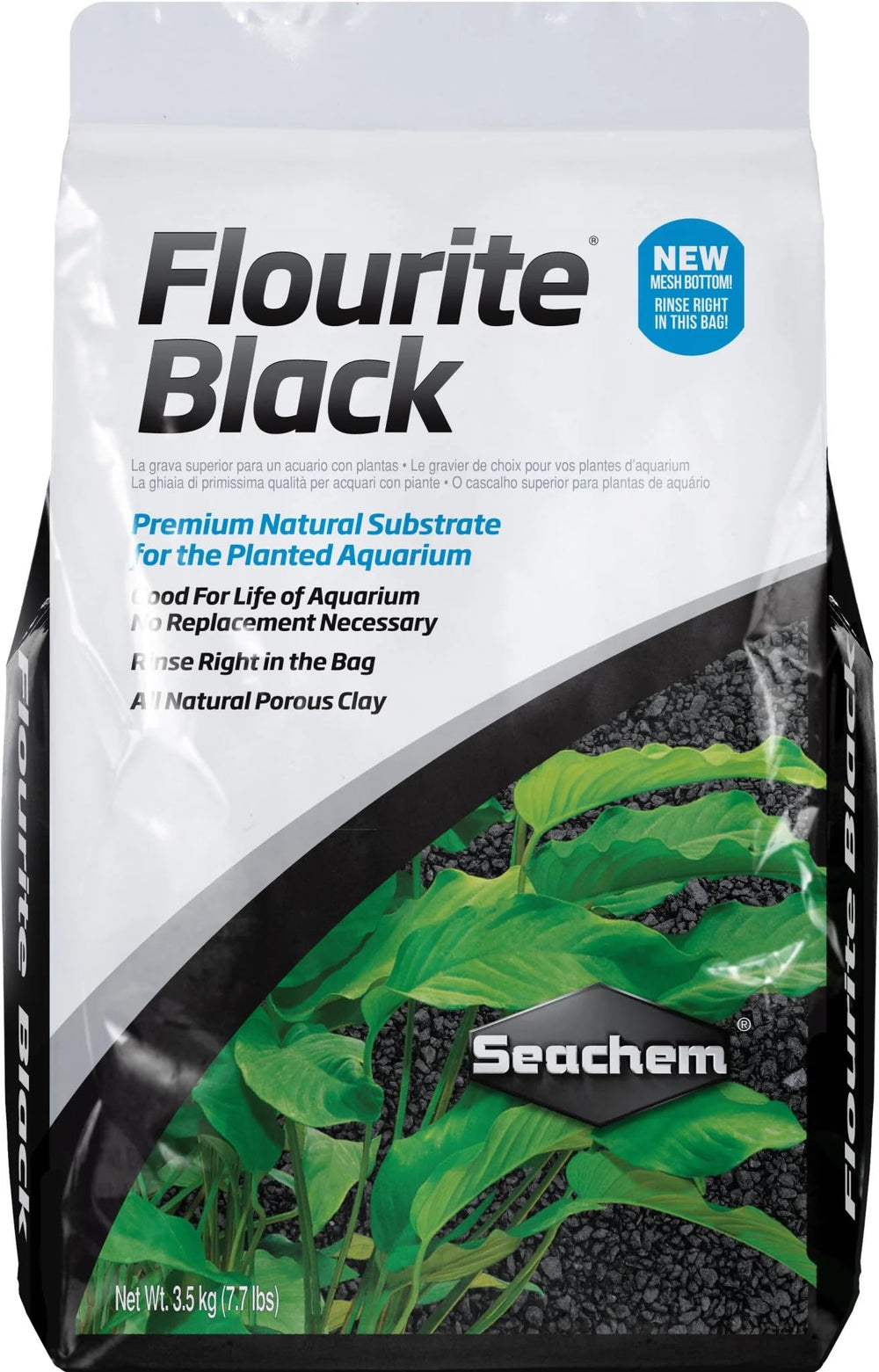 Seachem Flourite Black Clay Gravel bag ready for planted tanks and stable substrate.