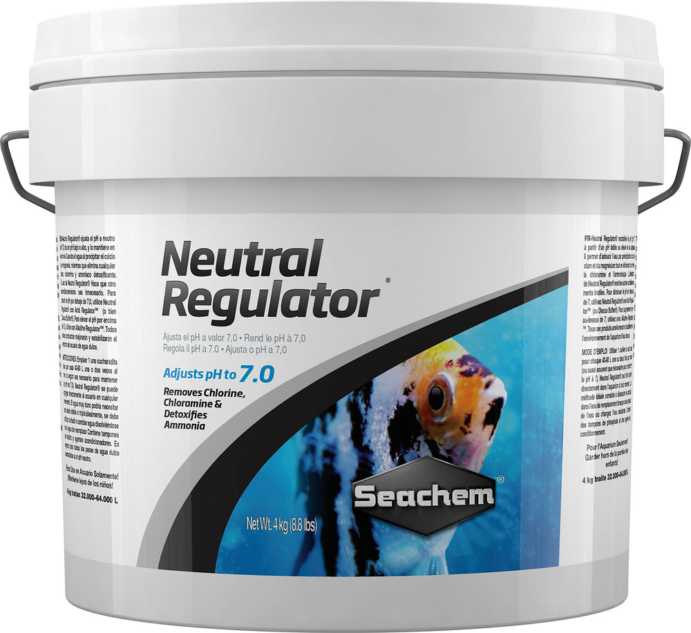 Seachem Neutral Regulator bottle front view supports stable pH for freshwater fish.