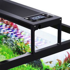 SEAOURA 24/7 LED aquarium light in front view showing even tank illumination